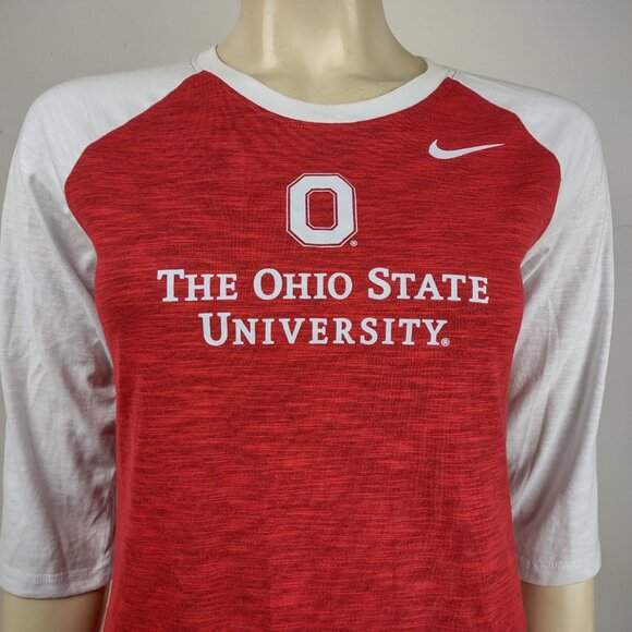 NWT Nike OSU Ohio State Buckeyes red white Raglan Sleeve t-shirt ladies XS - Picture 2 of 8
